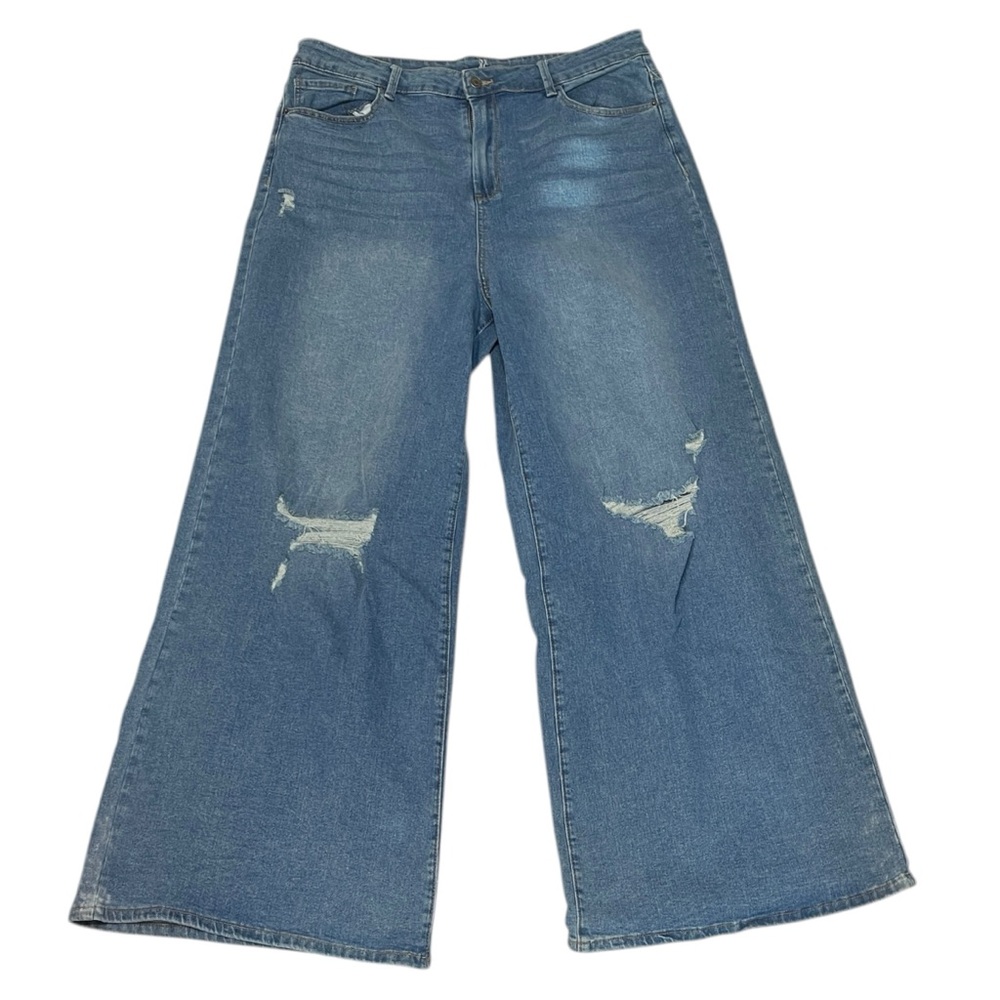 NWT‎ New York & Company Distressed Wide Leg Baggy High Rise Jeans Women's 20